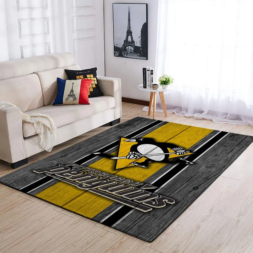 Pittsburgh Penguins Rug - Hockey Team Area Floor Mat Black and Yellow