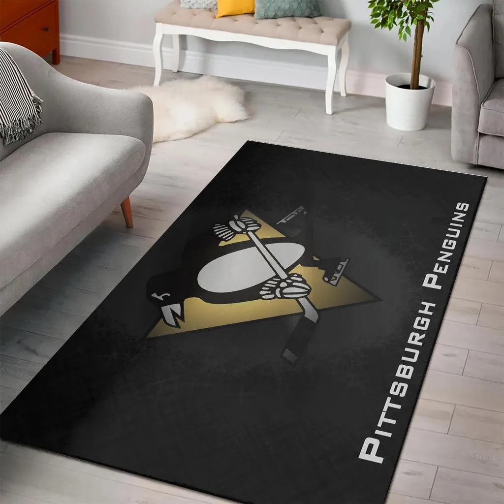 Pittsburgh Penguins Rug - Ideal for Hockey Fans Home Decor Black and Yellow