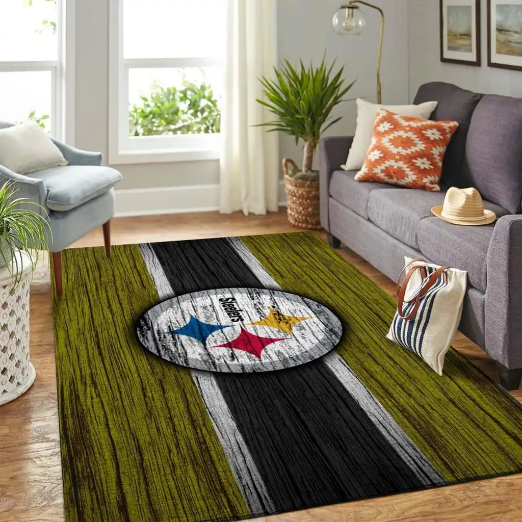 Pittsburgh Steelers Rug - Area for Living Room Decor Black and Green