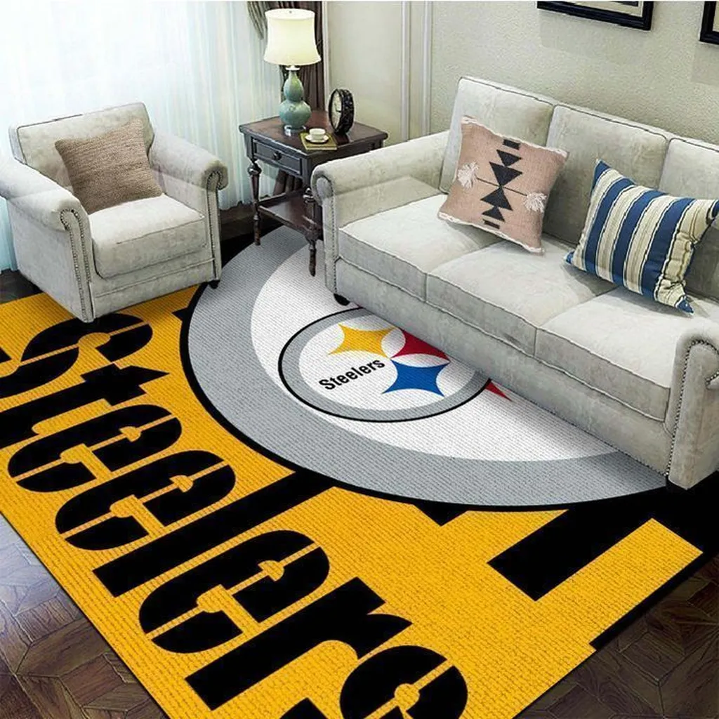 Pittsburgh Steelers Rug - Area for Living Room Decor Black and Yellow