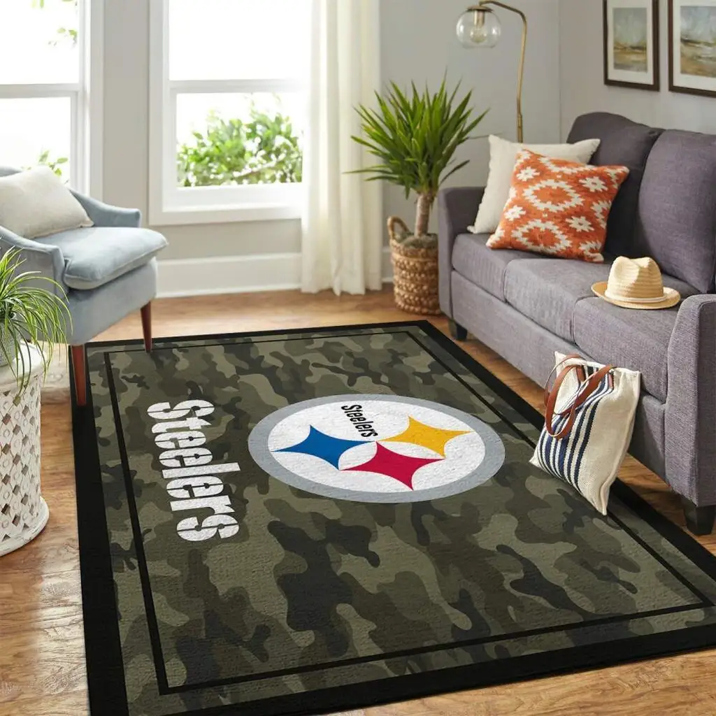 Pittsburgh Steelers Rug - Camouflage Area for Living Room Black and Green