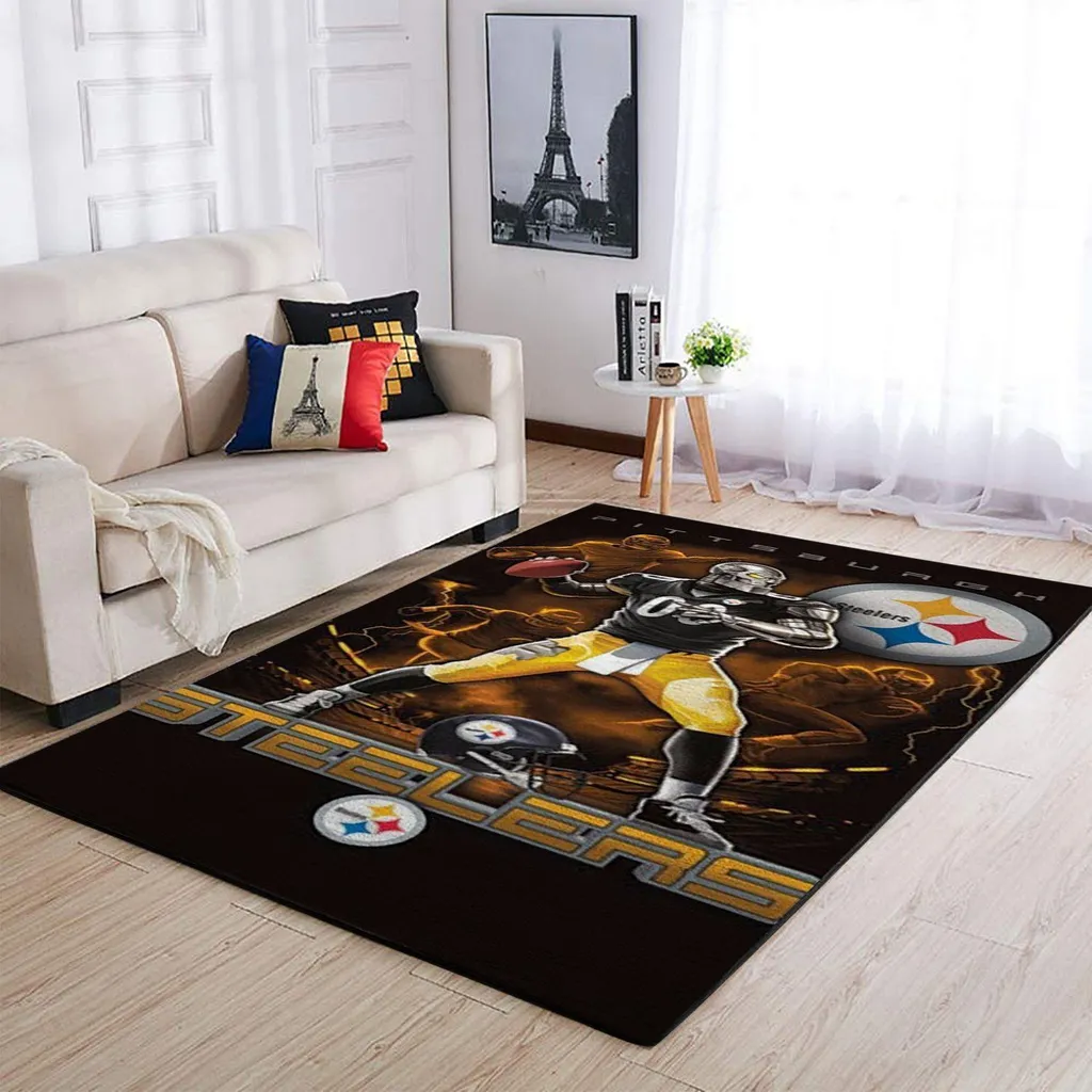 Pittsburgh Steelers Rug - Football Area for Fans Room Black and Yellow