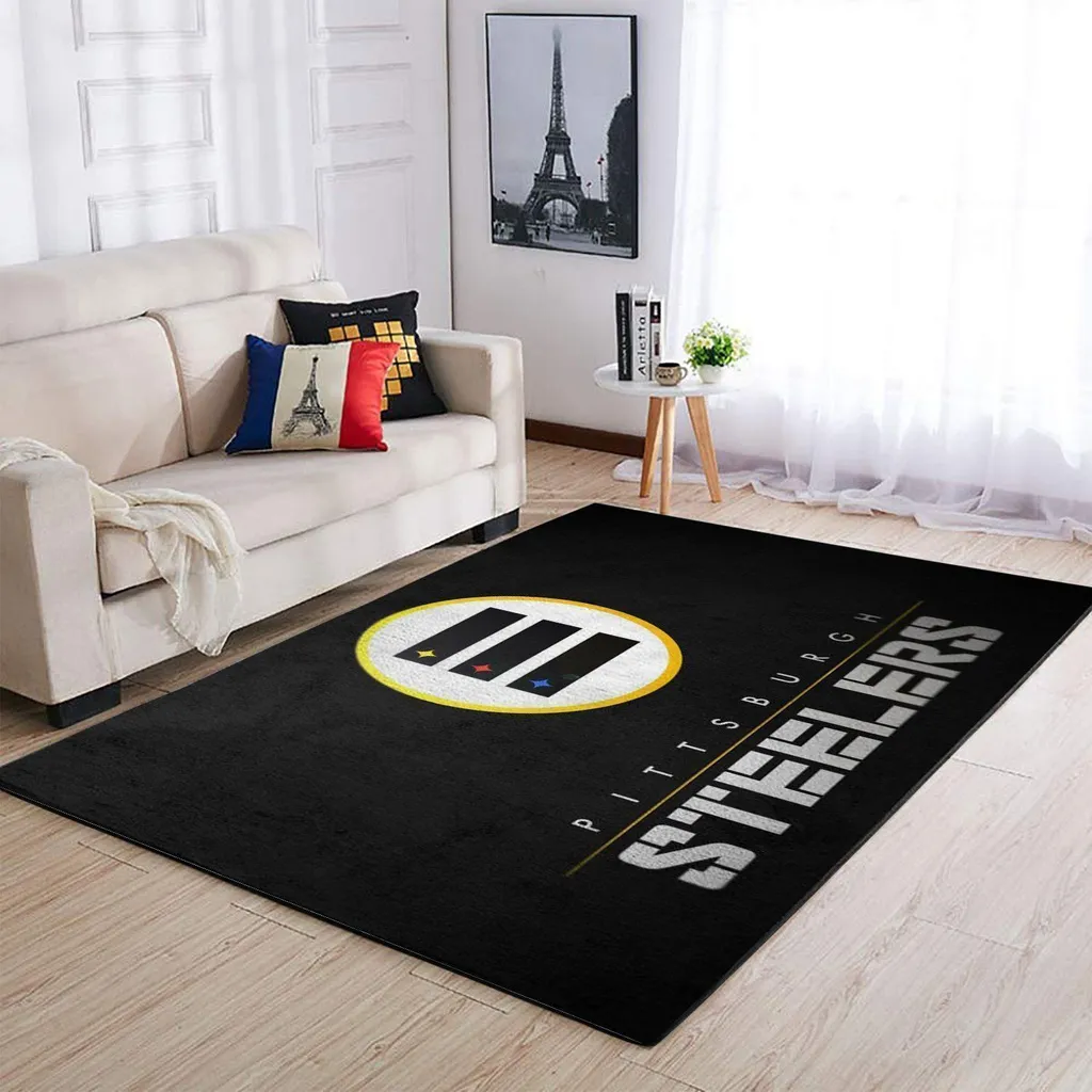 Pittsburgh Steelers Rug - Logo Area for Living Room Black and White