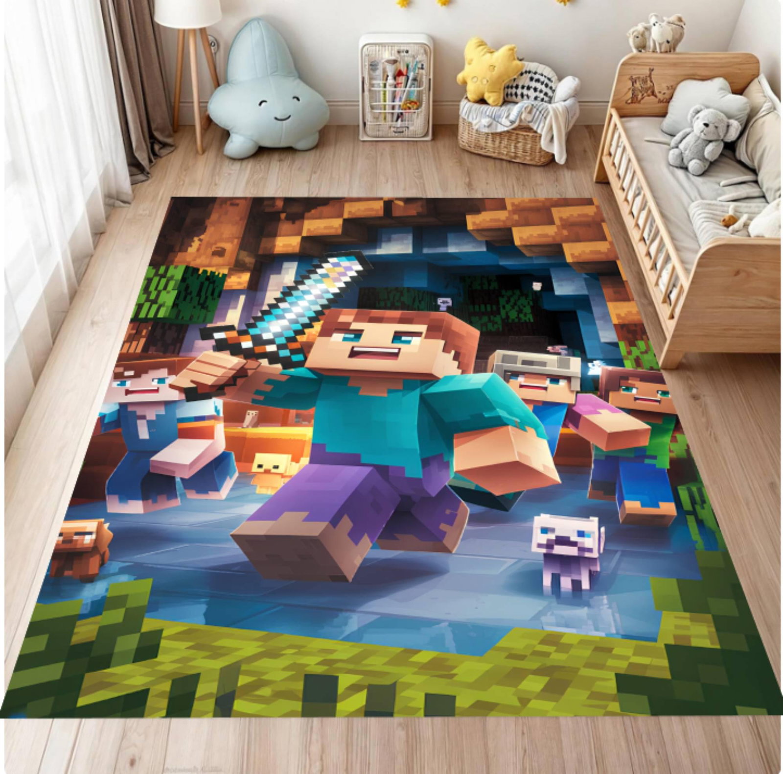 Pixel Block Building Adventure Rug Decor for Game Room ofTVC1708375