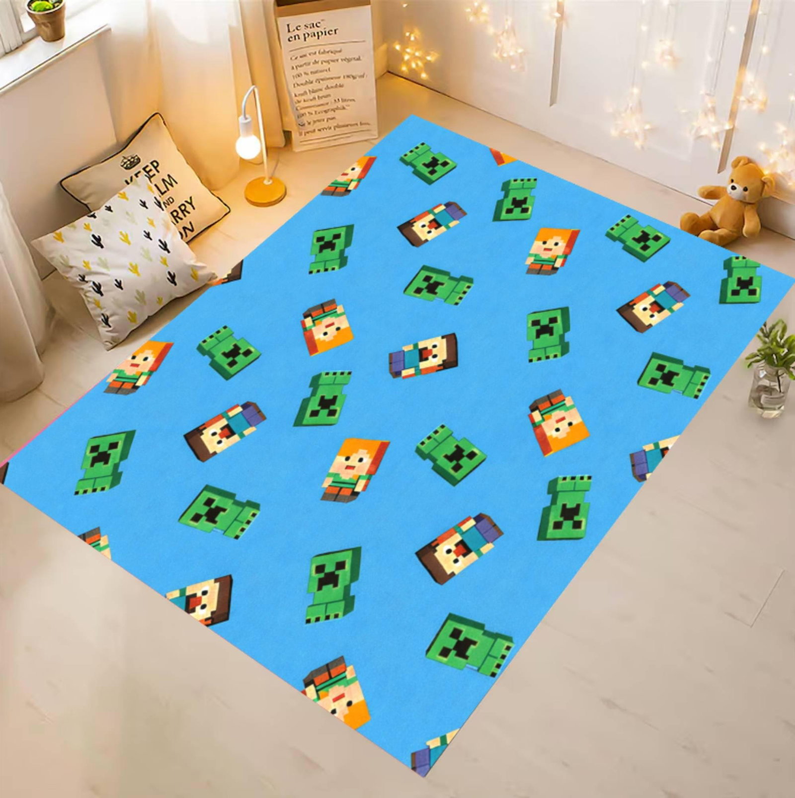 Pixel Gaming Kids Area Rug, Retro Block Playroom Carpet, Gamer Bedroom Decor MatTVC1708396
