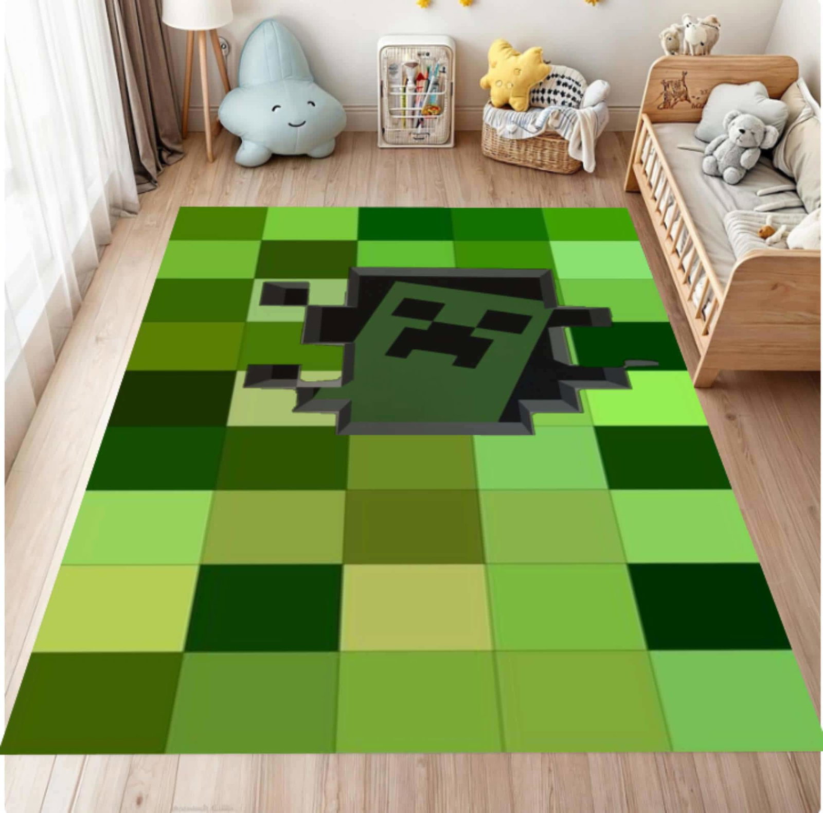 Pixelart Gamer Rug Green Block Pattern Washable Non-slipTVC1708373