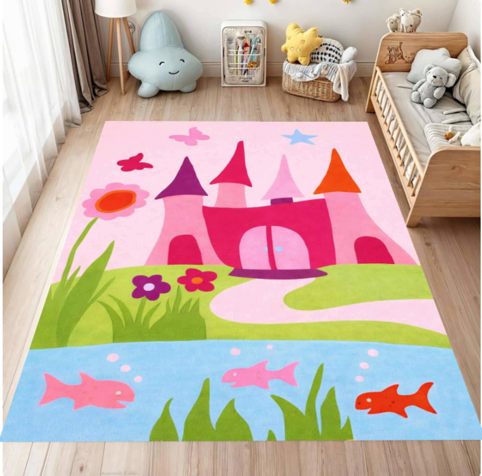 Playroom Rug Princess Castle Pink Sprookjeskinderkamertapijt Washable Kids Floor MatTVC1708374