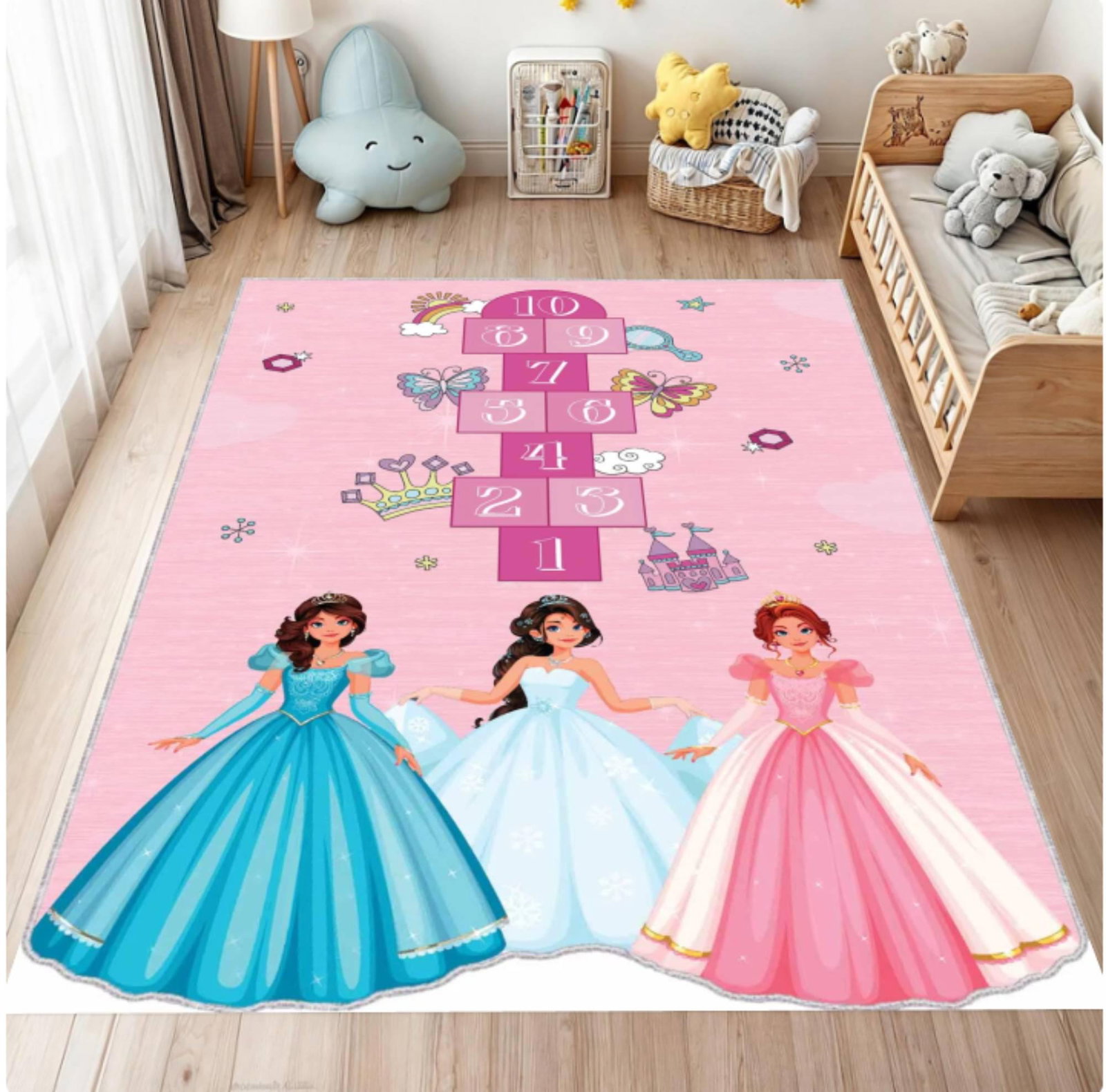Princess Hopscotch Kids Rug - Pink Girls' Room DecorTVC1708358