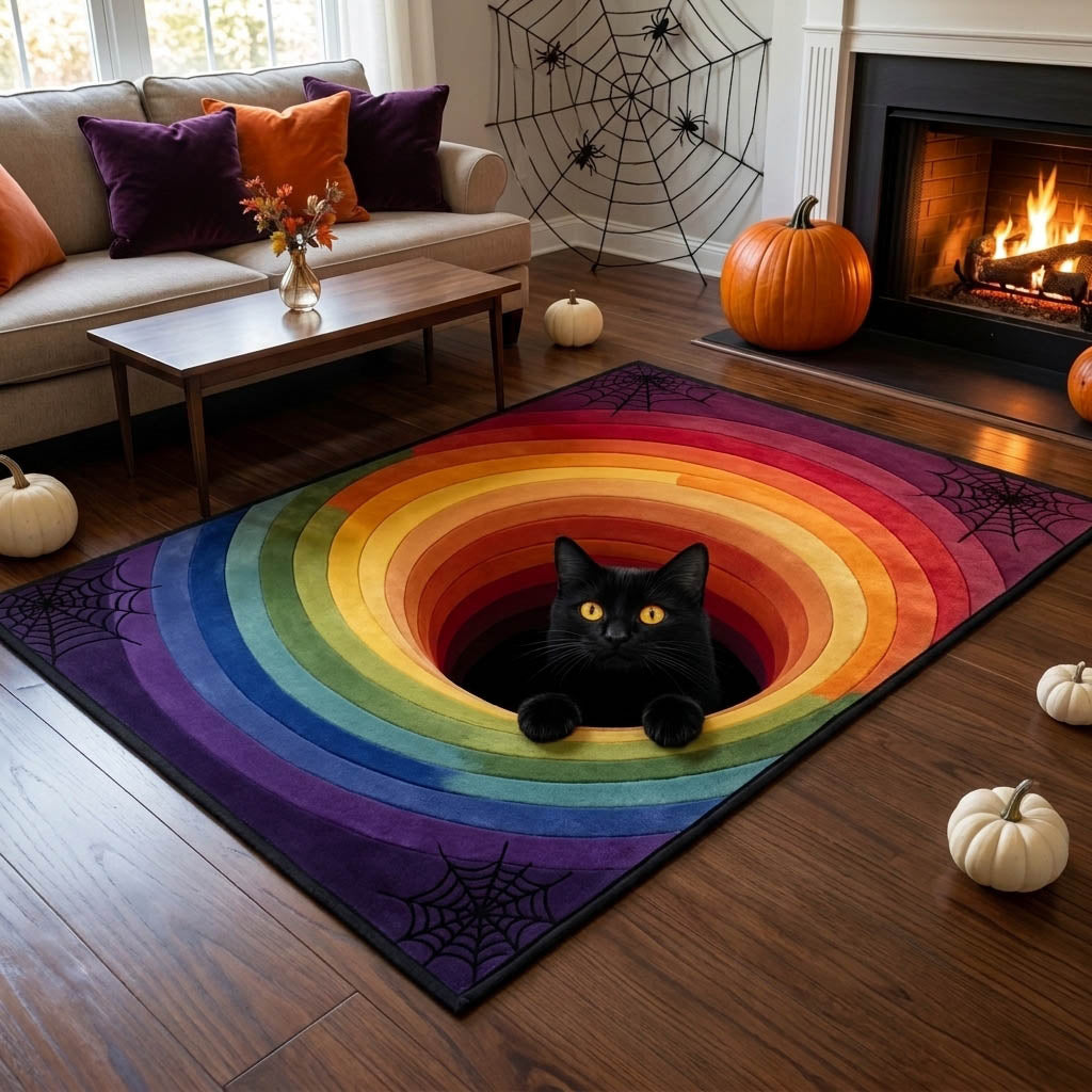 Prismatic Cat Tunnel Area Rug - Non-Slip Washable 3D Print Rug for Living Room & BedroomTVC210853