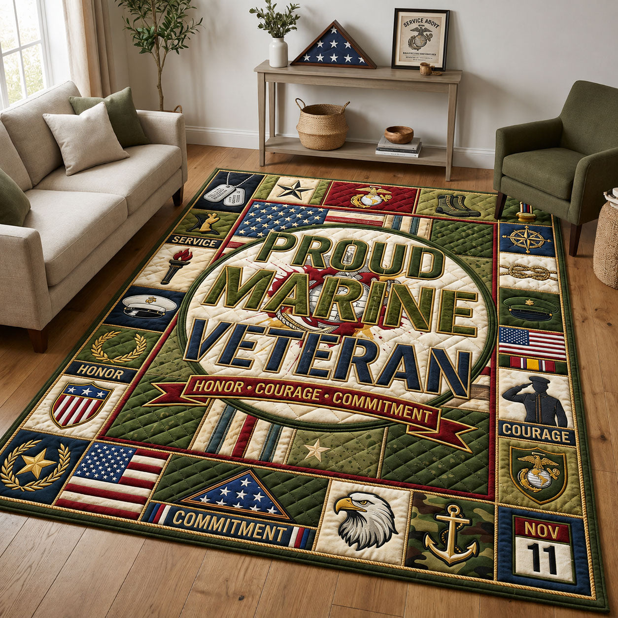 Proud Marine Veteran Area Rug - Non-Slip Washable 3D Print Rug for Living Room & BedroomTVC2108989
