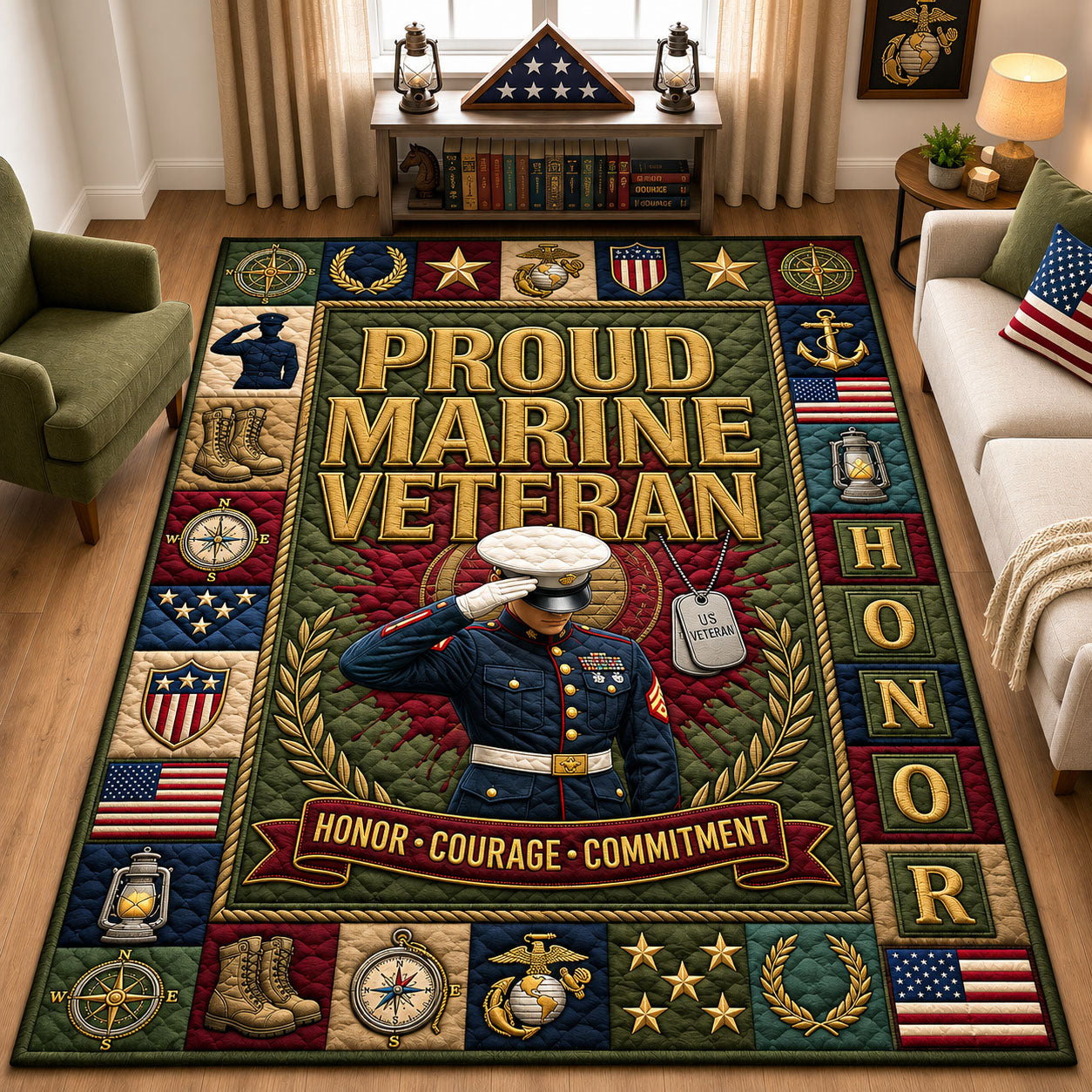 Proud Marine Veteran Area Rug - Non-Slip Washable 3D Print Rug | Nature Area RugTVC2108989