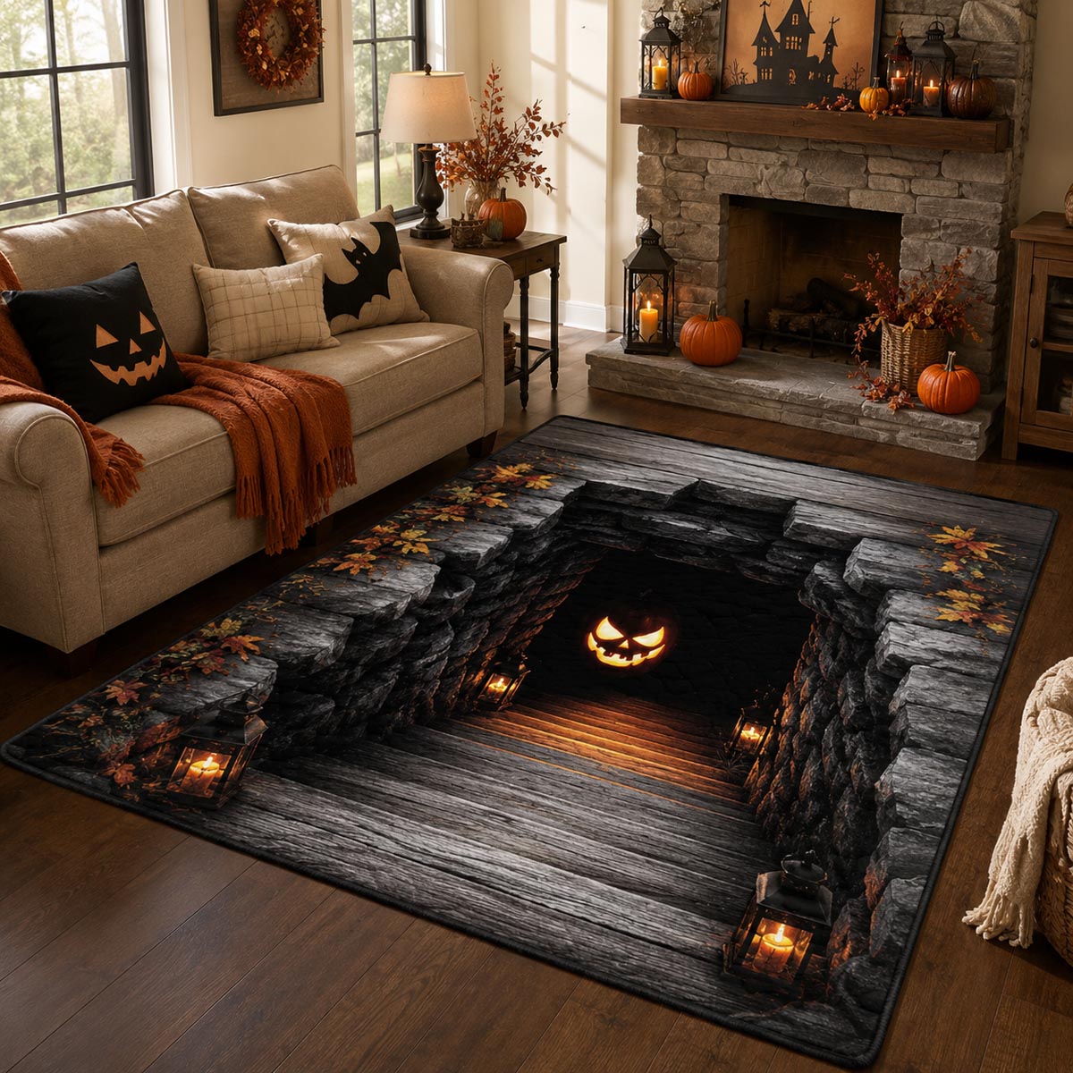 Pumpkin Passage Area Rug - Non-Slip Washable 3D Print Rug for Living Room & BedroomTVC210872