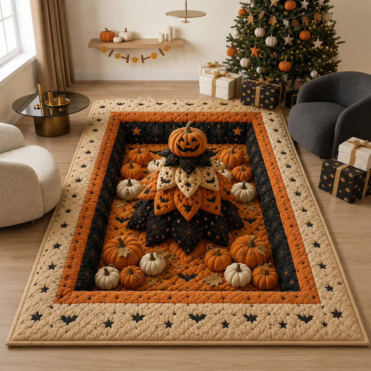 Pumpkin Scarecrow Gathering Area Rug - Non-Slip Washable 3D Print Rug for Living Room & BedroomTVC210857
