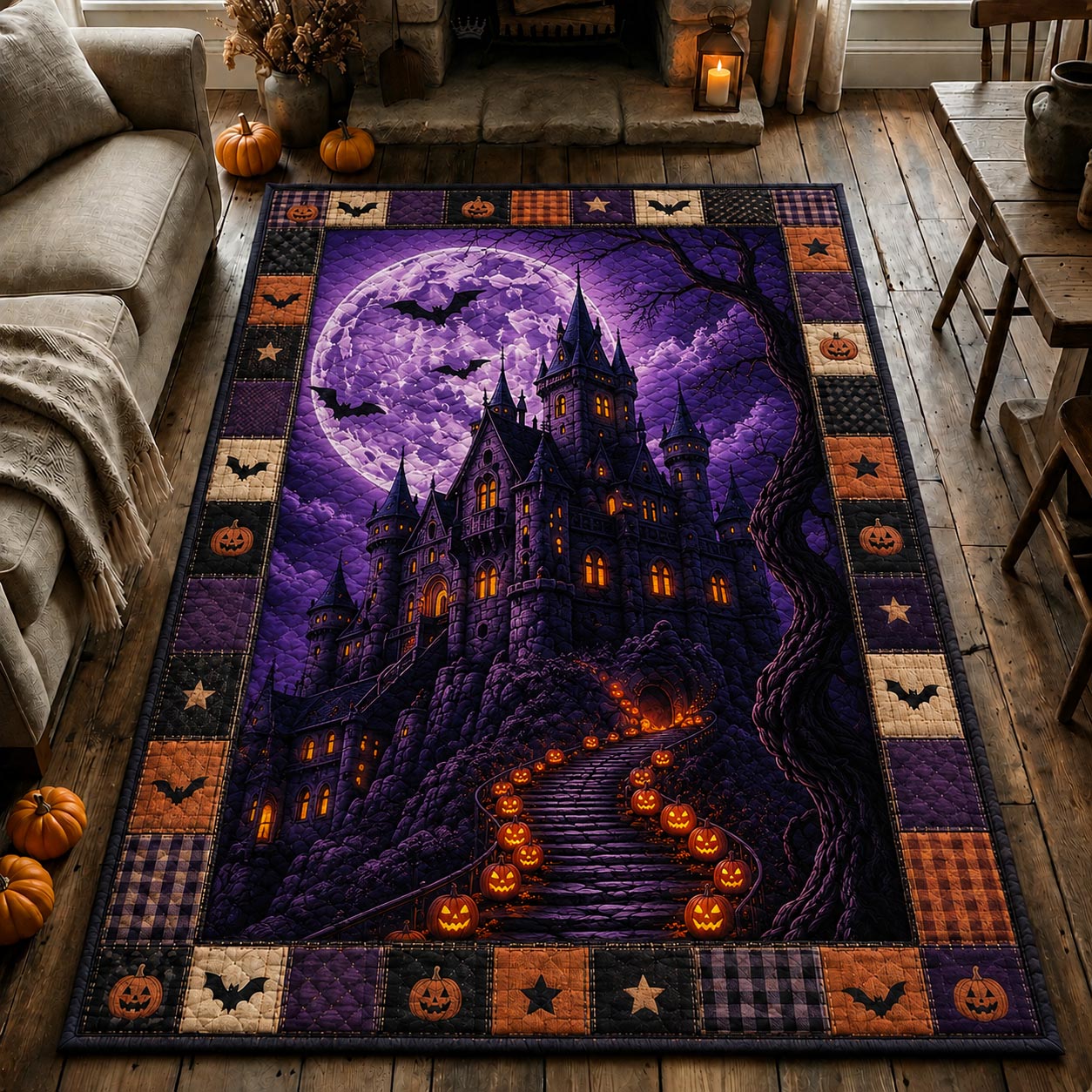 Purple Castle Moonrise Area Rug - Non-Slip Washable 3D Print Rug for Living Room & BedroomTVC210859