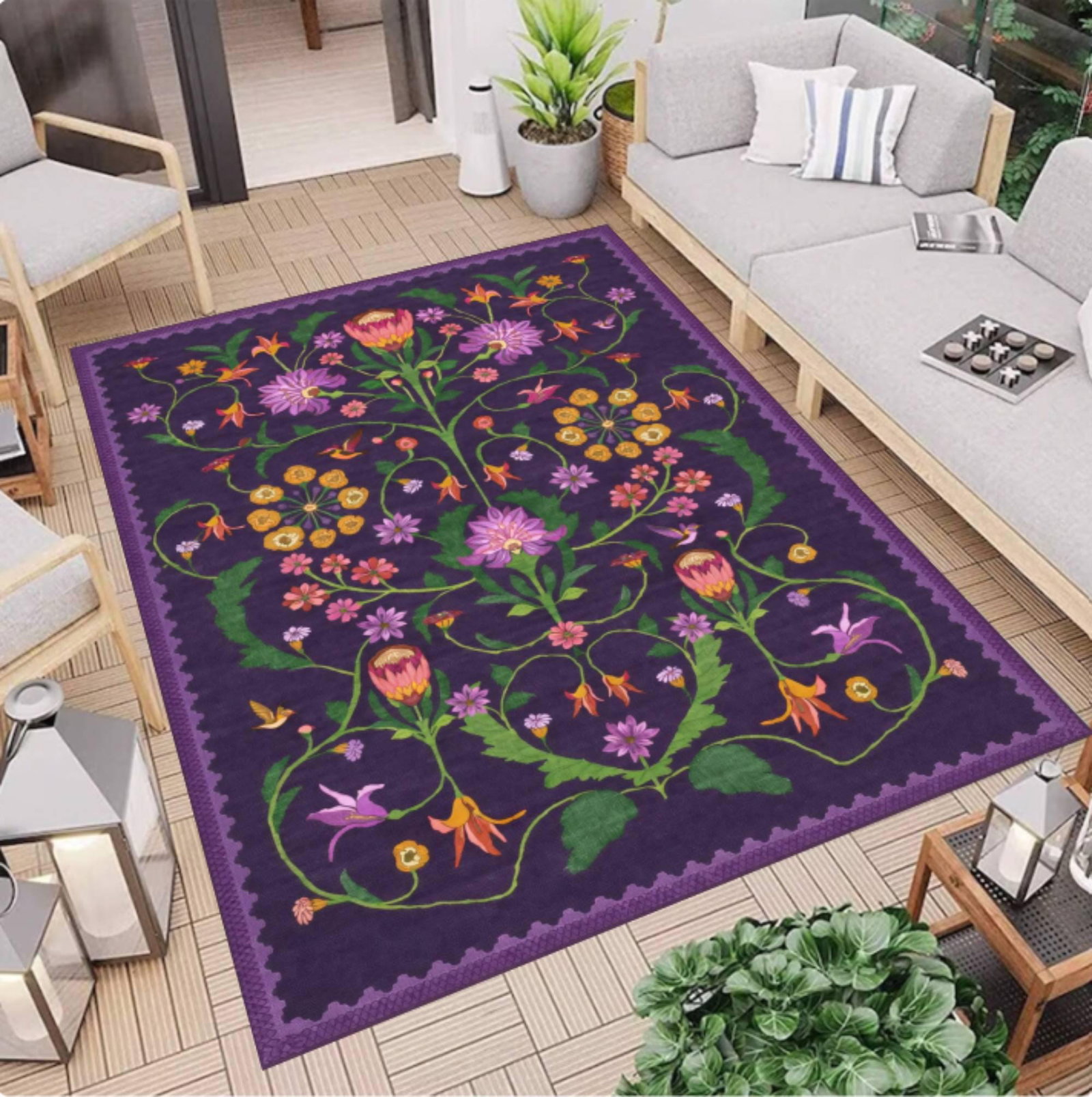 Purple Floral Area Rug, Vintage Cottagecore StyleTVC1708395