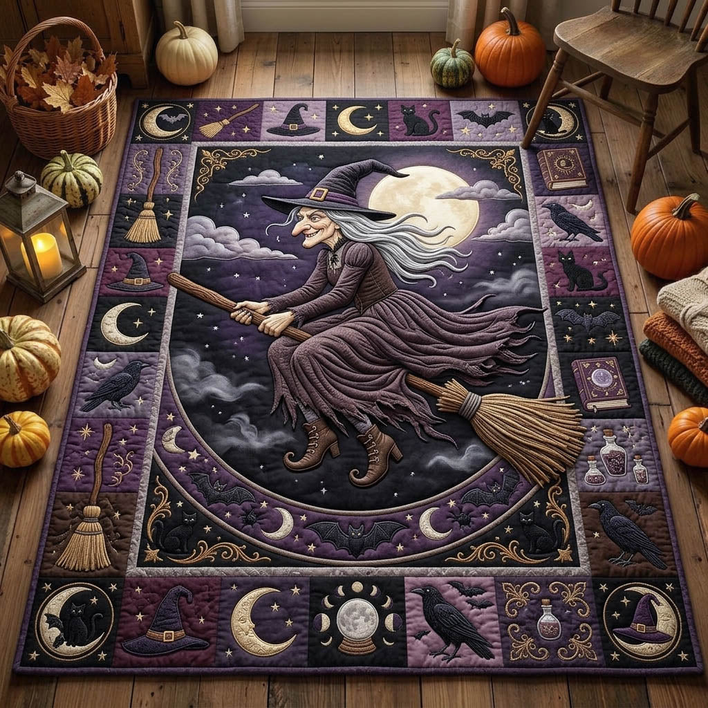 Purple Moon Broomstick Flight Area Rug - Non-Slip Washable 3D Print Rug for Living Room & BedroomTVC210860