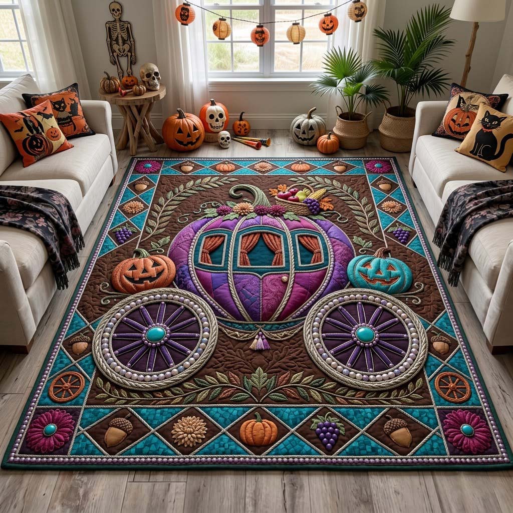 Purple Pumpkin Carriage Area Rug - Non-Slip Washable 3D Print Rug for Living Room & BedroomTVC210869