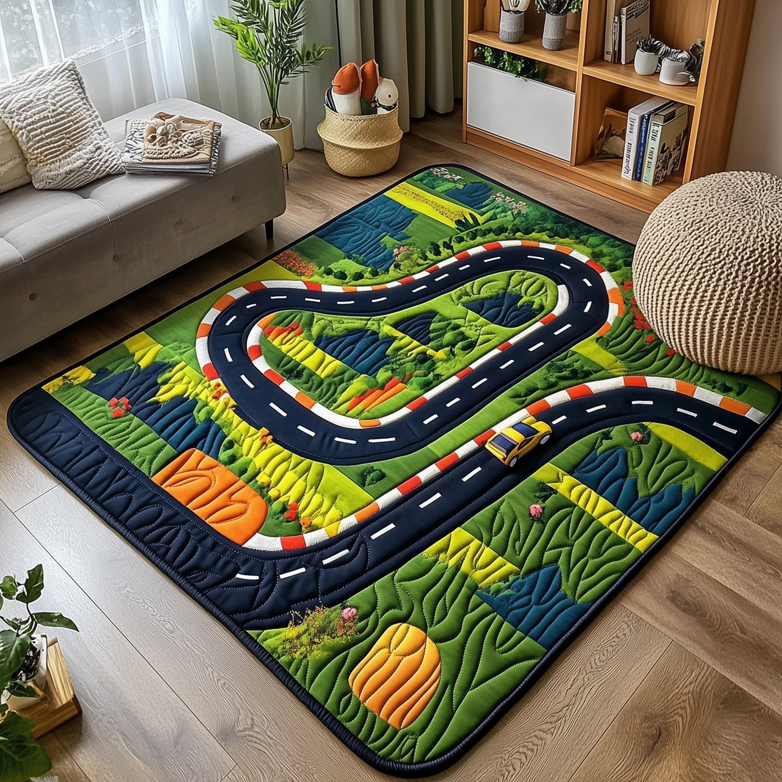 Racetrack Area Rug - Non-Slip Washable 3D Print Rug for Living Room & Bedroom (DesignTVC2108169