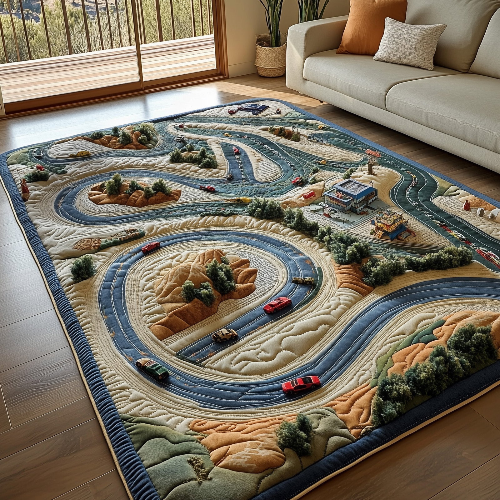 Racetrack Area Rug - Non-Slip Washable 3D Print Rug for Living Room & BedroomTVC2108145