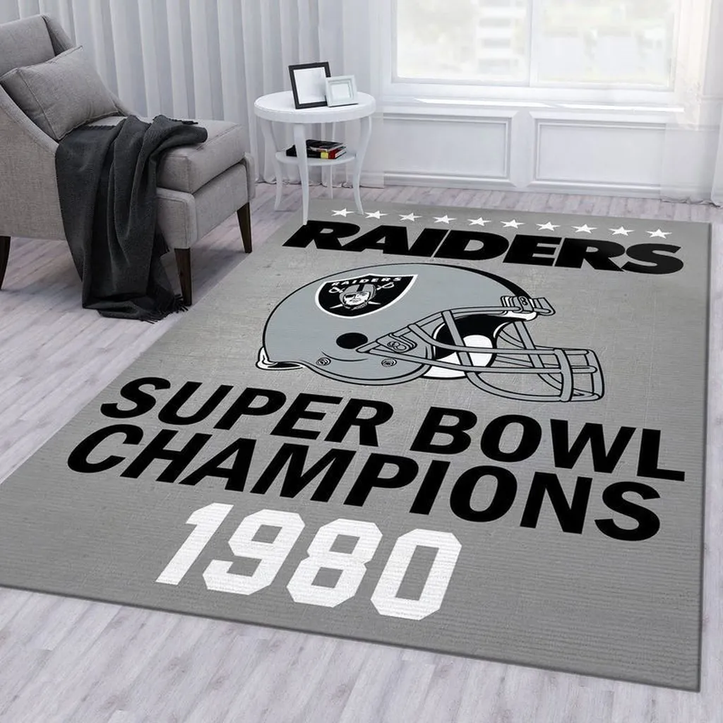 Raiders 1980 Super Bowl Champions Decorative Rug Black and Gray