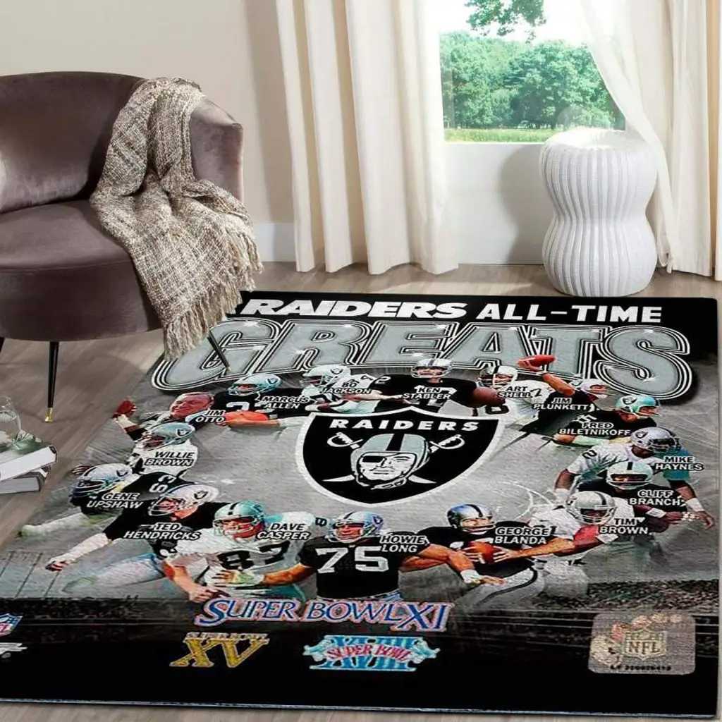 Raiders All Time Greats Football Team Rug Black and Red