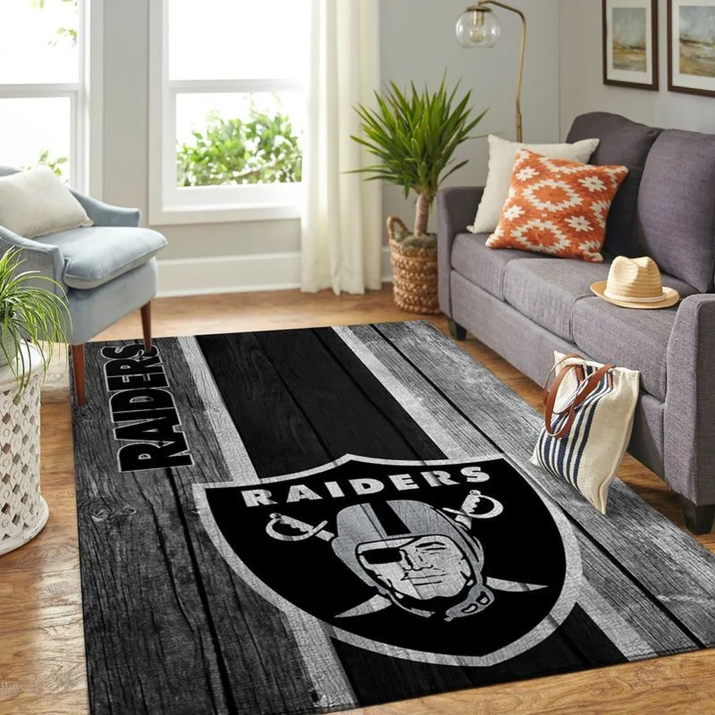 Raiders Area Rug for Living Room Bedroom Decor Black and Gray