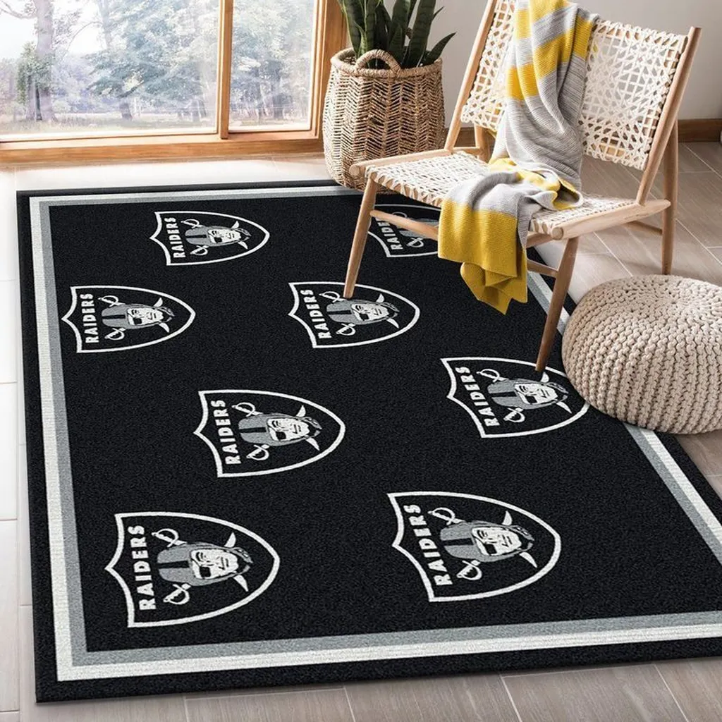 Raiders Area Rug for Living Room Floor Decor Black and White