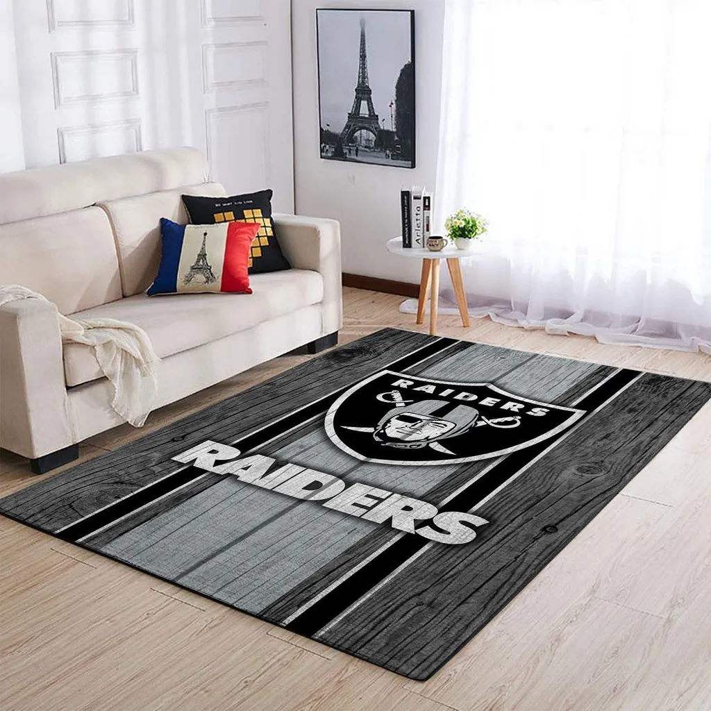 Raiders Area Rug Wood Grain Design for Living Room Black and Gray