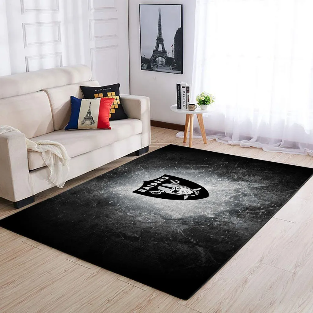 Raiders Emblem Rug Perfect for Living Room Decor Black and Gray