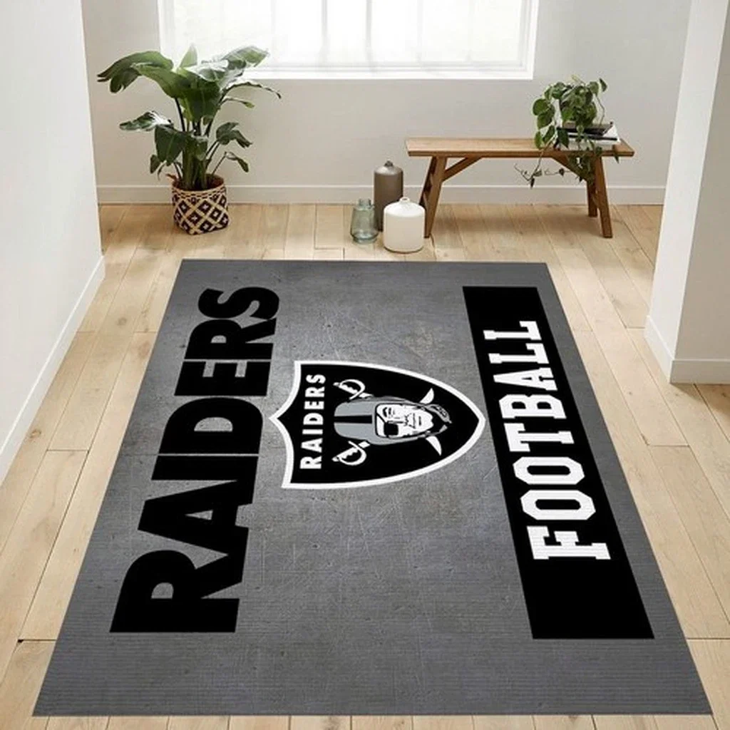 Raiders Football Area Rug for Home Office Decor Black and Gray