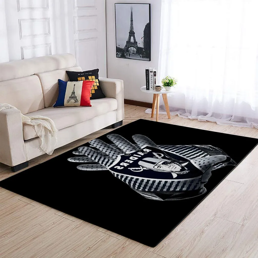 Raiders Football Glove Area Rug for Living Room Decor Black and Gray