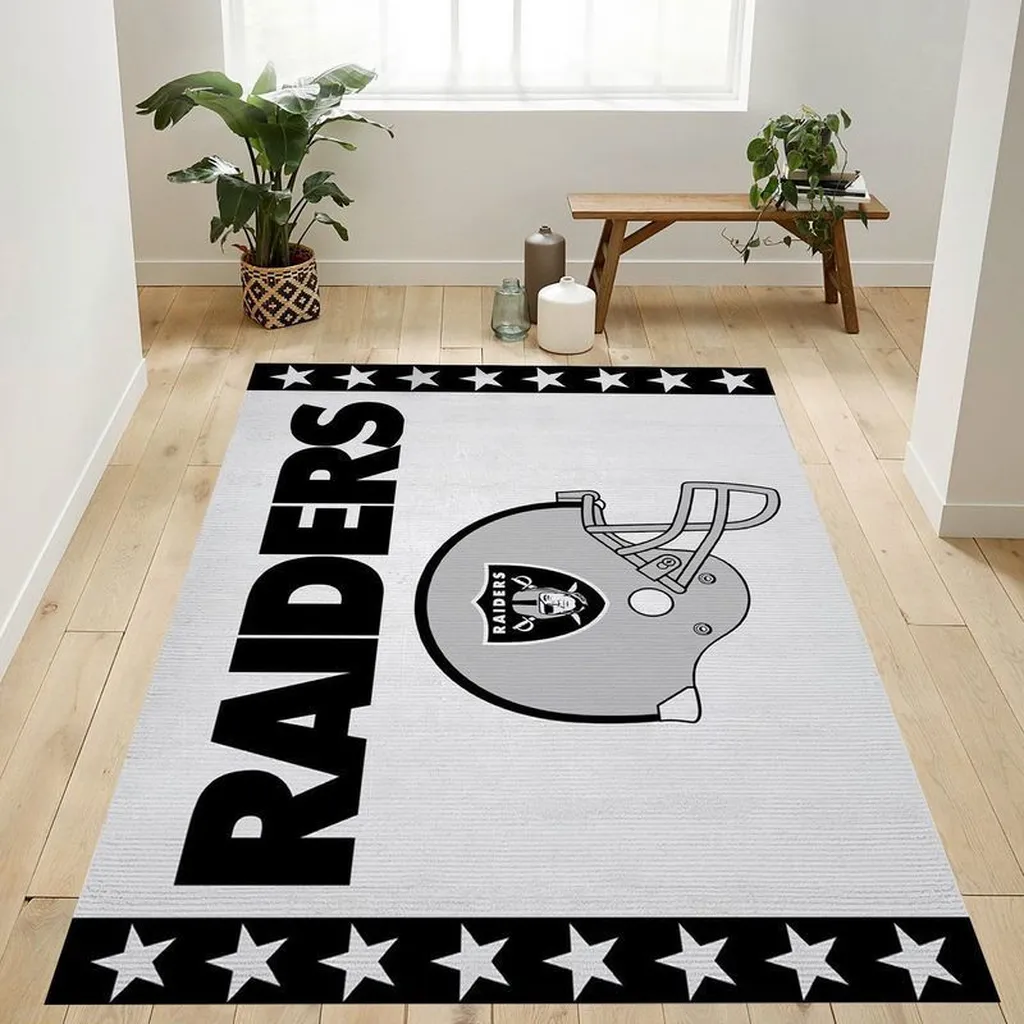 Raiders Football Helmet Area Rug for Home Decor Black and Gray