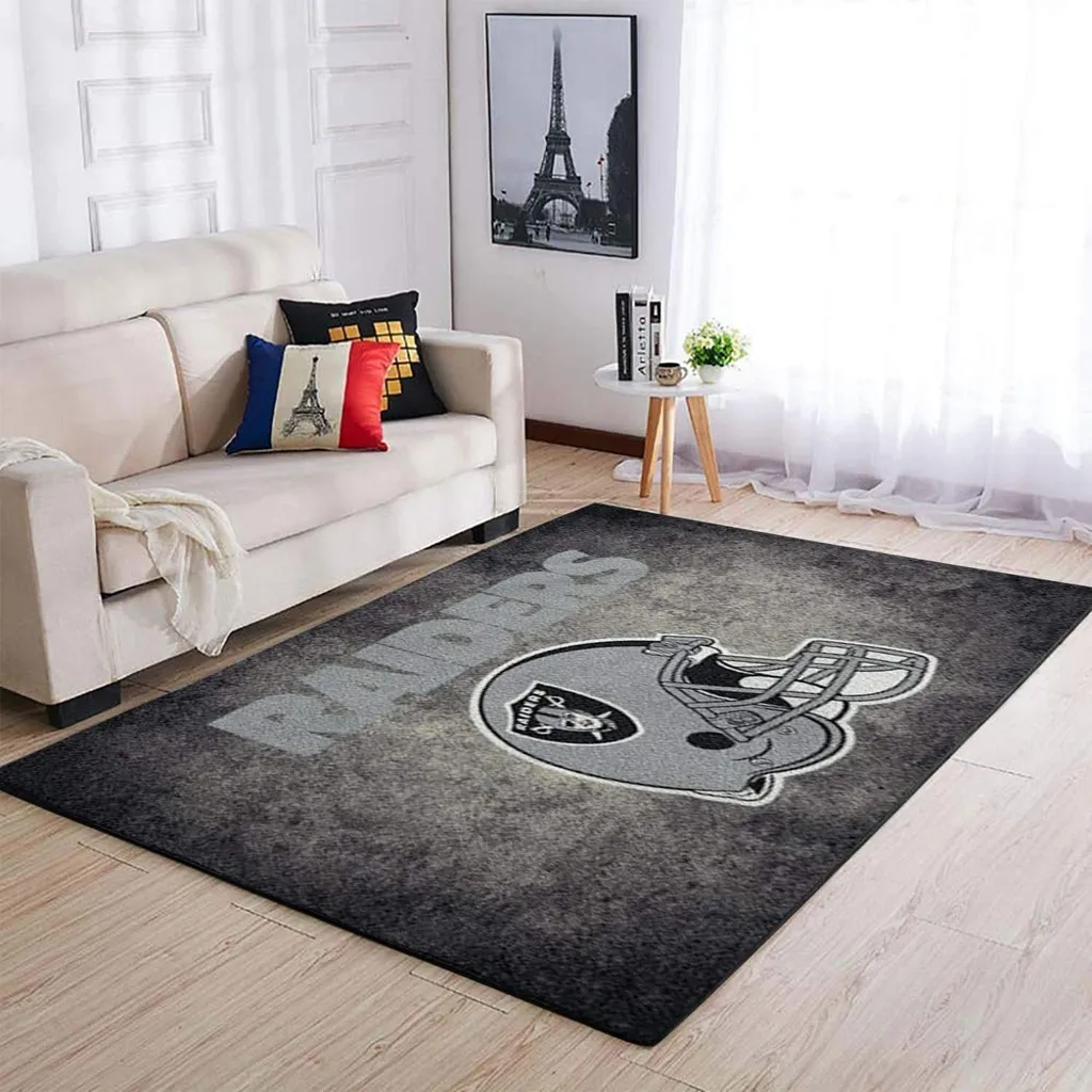 Raiders Football Team Logo Area Rug for Living Room Decor Black and Gray