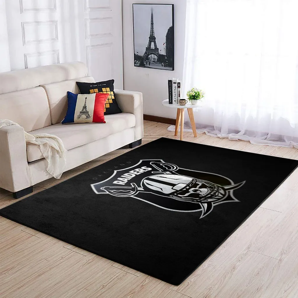 Raiders Football Team Logo Rug for Living Room Black and White