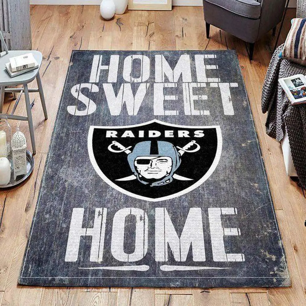 Raiders Home Sweet Home Rug for Living Room Floor Black and White