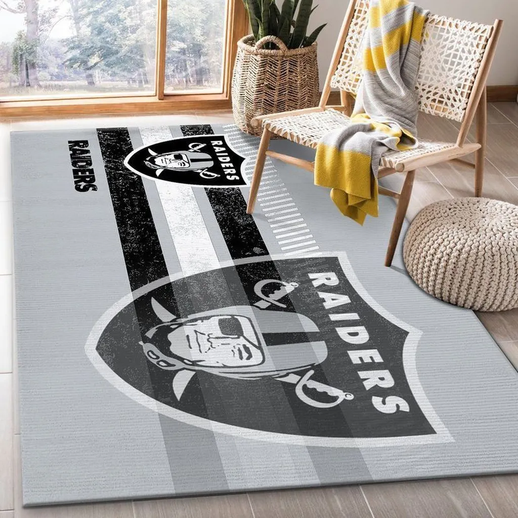Raiders Logo Area Rug for Living Room Decor Black and Gray