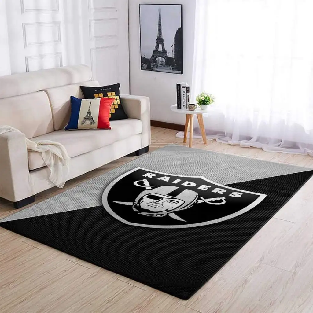 Raiders Logo Rug for Living Room and Bedroom Decor Black and Gray