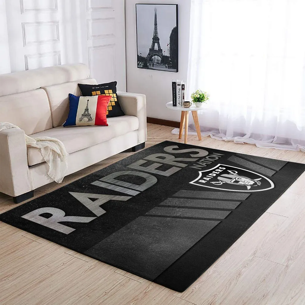 Raiders Nation Rug Perfect for Living Room Decor Black and Gray
