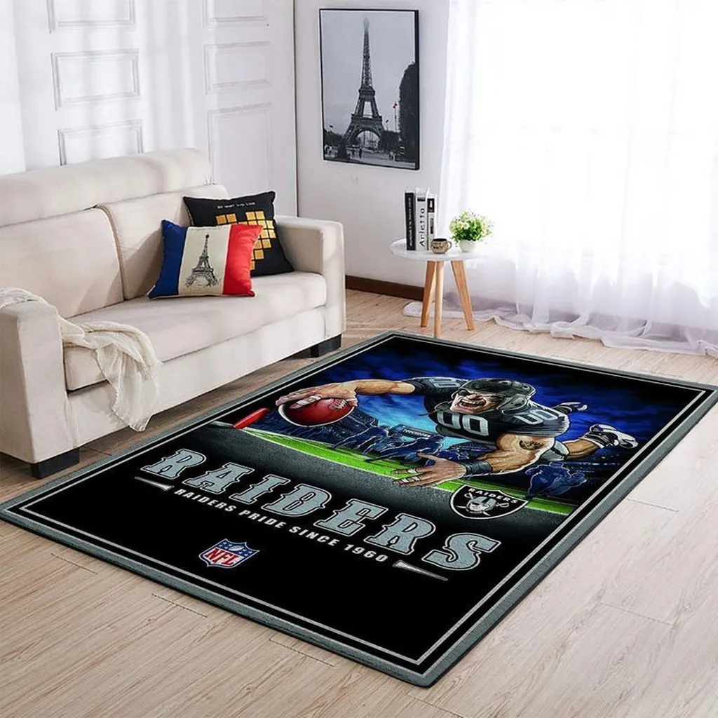 Raiders NFL Football Rug for Living Room Decor Black and Blue