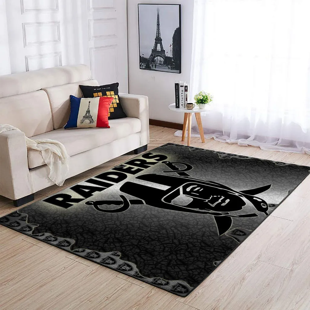 Raiders Sports Area Rug for Living Room Decor Black and Gray