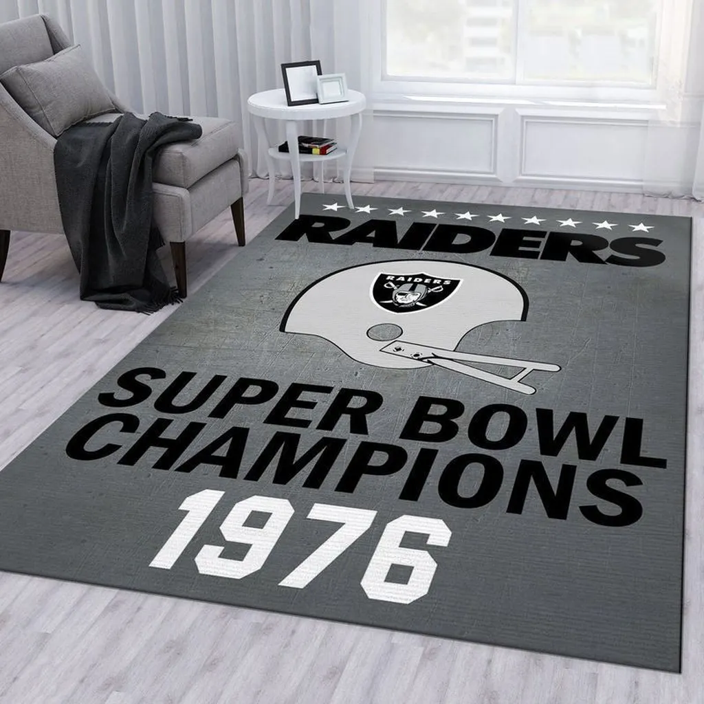 Raiders Super Bowl 1976 Champions Decorative Area Rug Black and Gray