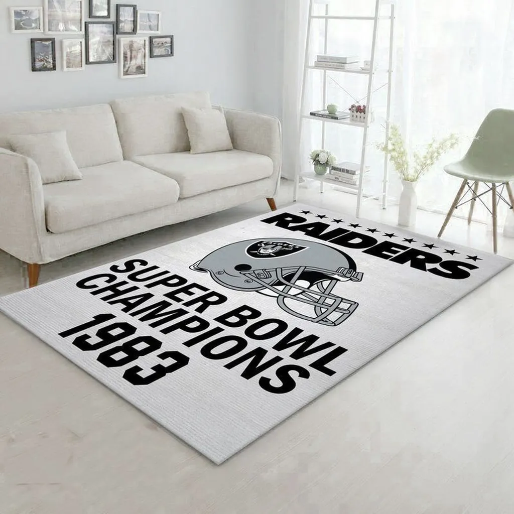 Raiders Super Bowl Champions 1983 Area Rug for Living Room Black and Gray