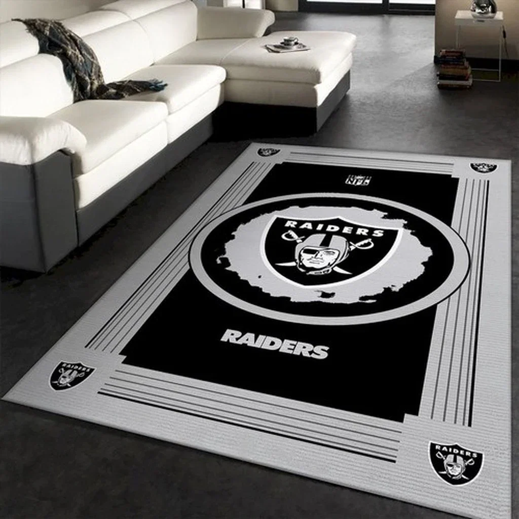 Raiders Team Logo Rug Perfect for Living Room Decor Black and White
