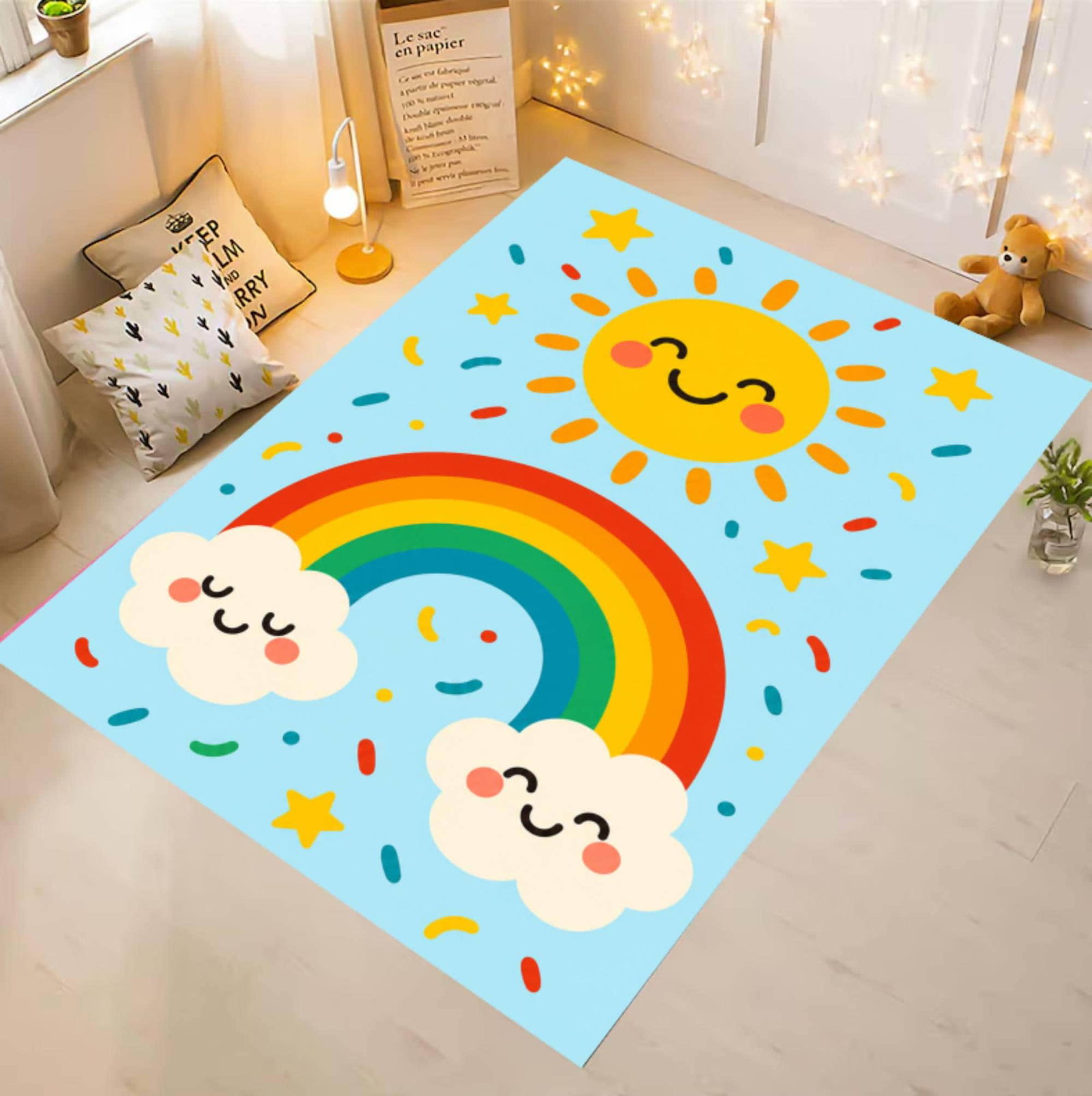 Rainbow Kids Rug Cute Rug Washable Non-slip Playroom Rug KawaiiTVC1708369