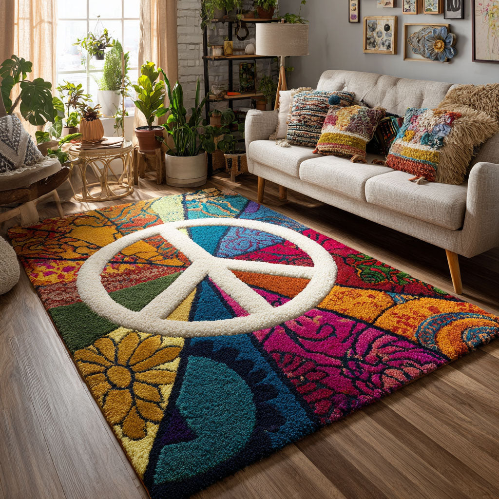 Rainbow Peace Area Rug - Non-Slip Washable 3D Print Rug for Living Room & BedroomTVC2108126