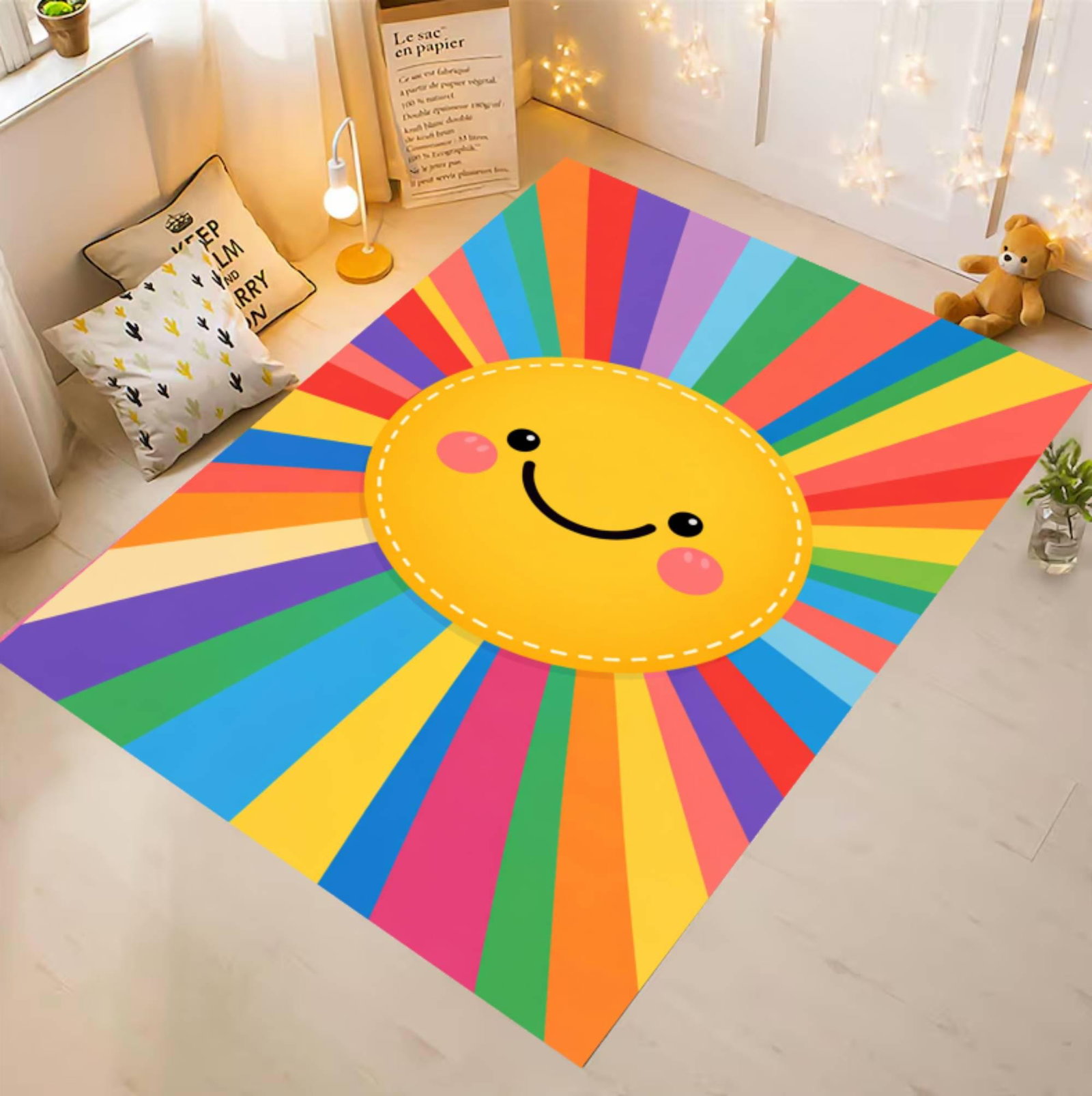 Rainbow Sun Kids Rug - Nursery Playroom CarpetTVC1708394