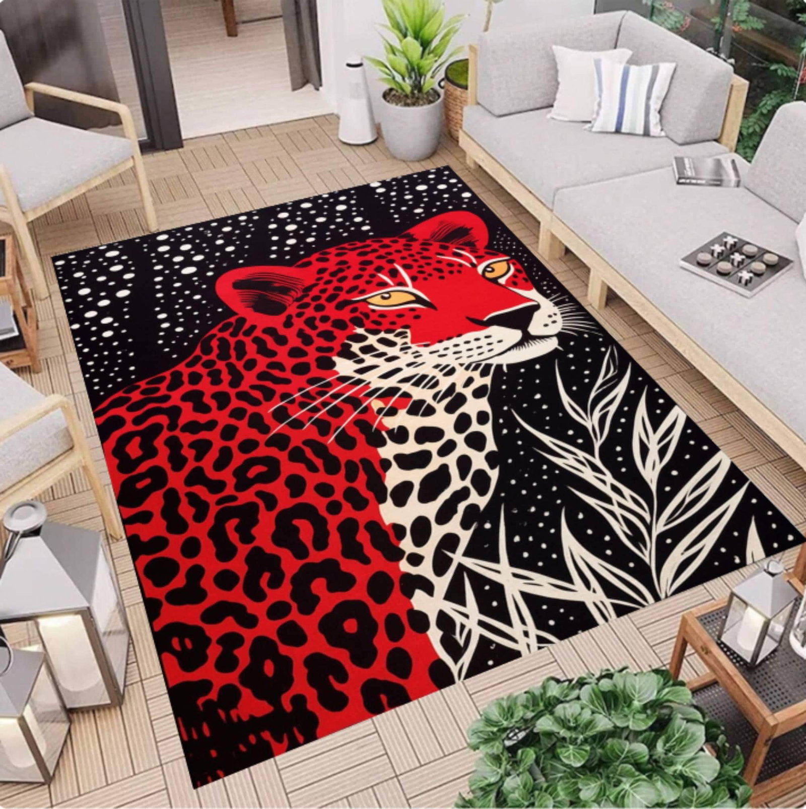 Red Leopard Area Rug, Bold Animal Print Safari DecorTVC1708395