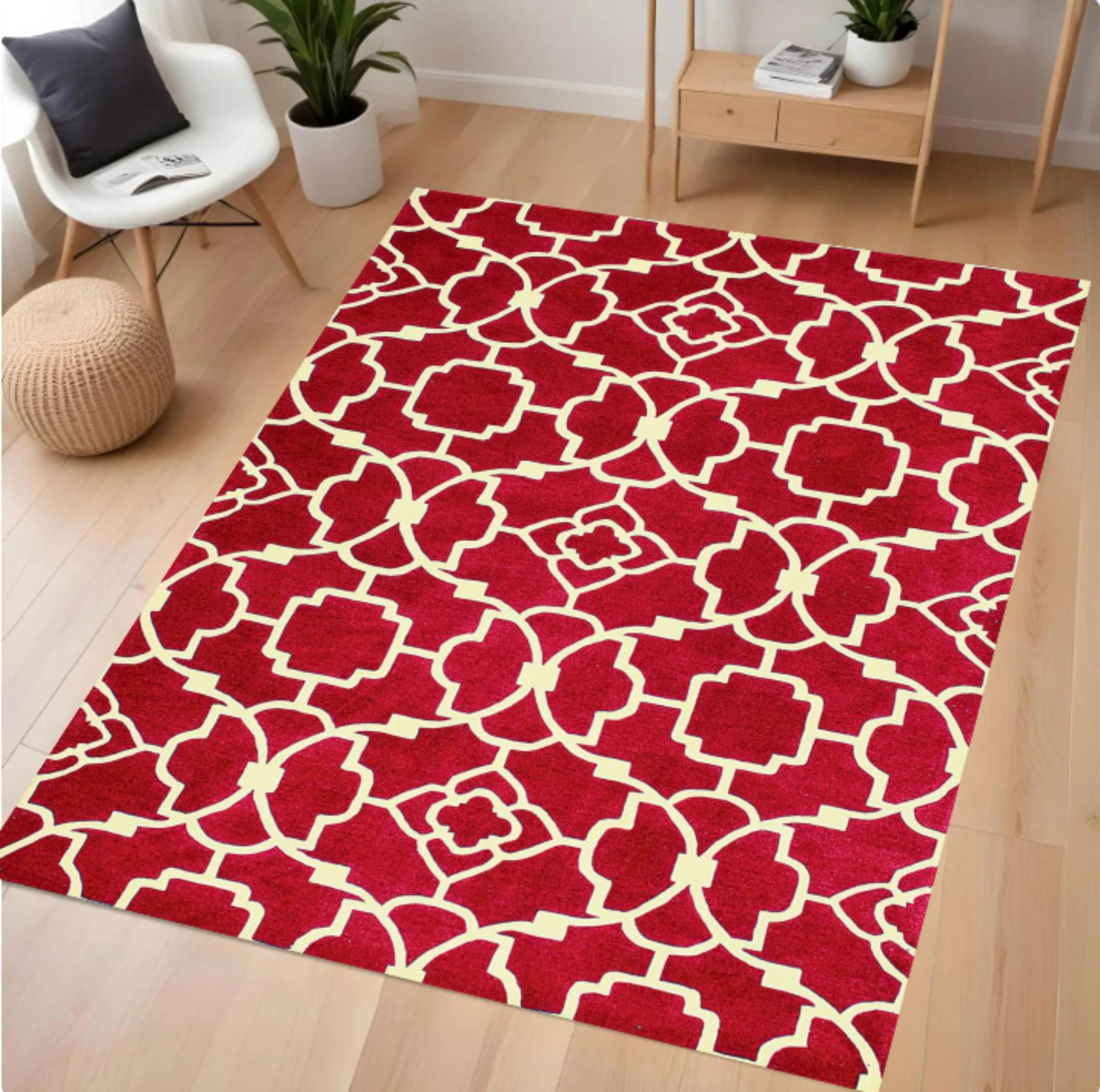 Red Moroccan Modern Geometric Washable Non-slip RugTVC1708367