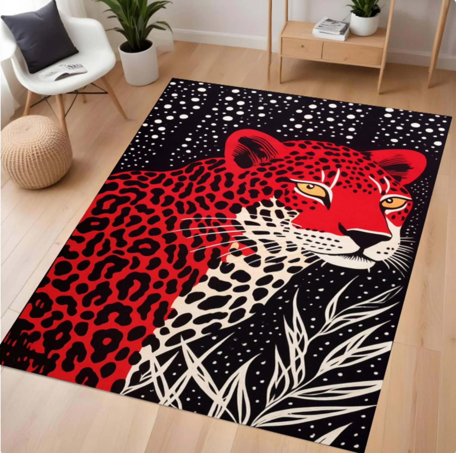 Red Rug with Leopard Print Safari Decor with Opvallende AnimalsTVC1708373