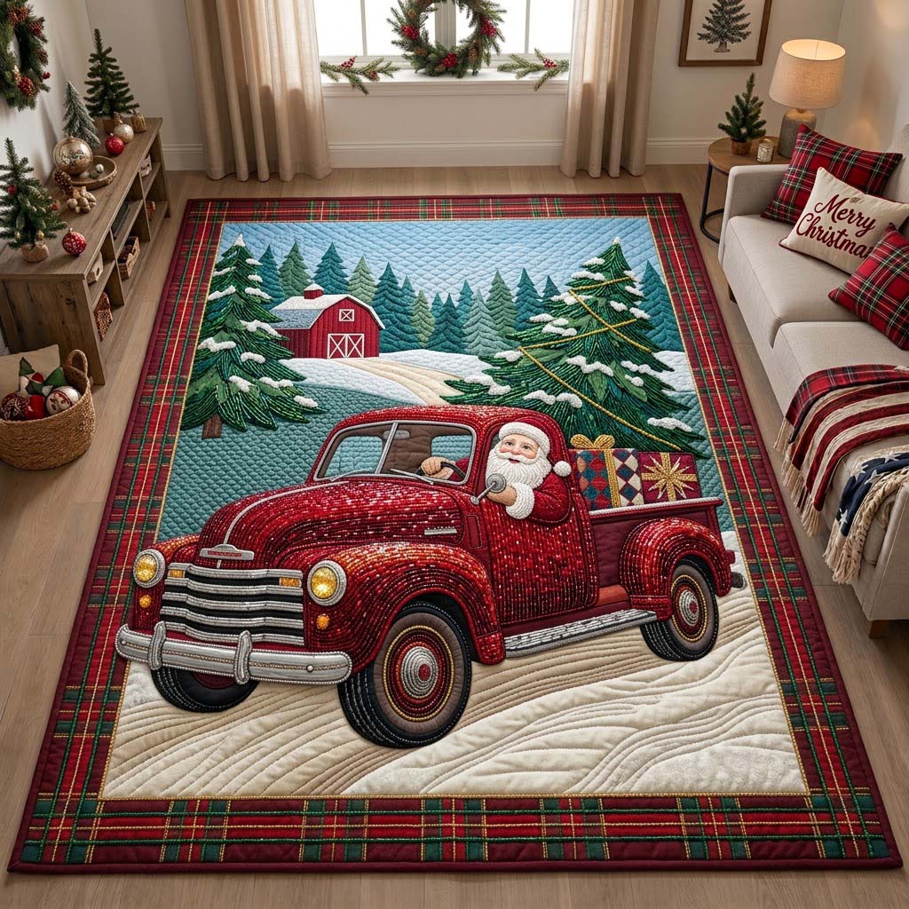 Red Truck Santa Area Rug - Non-Slip Washable 3D Print Rug for Living Room & BedroomTVC210869